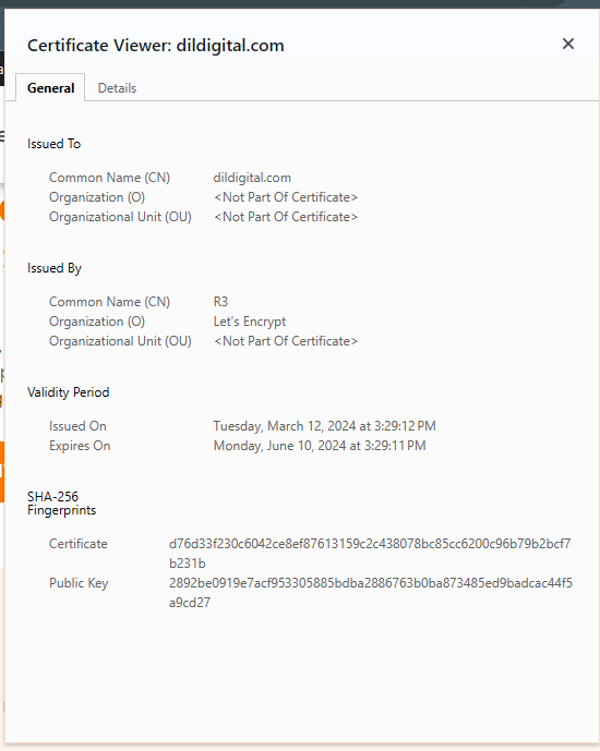 Example of SSL Certificate