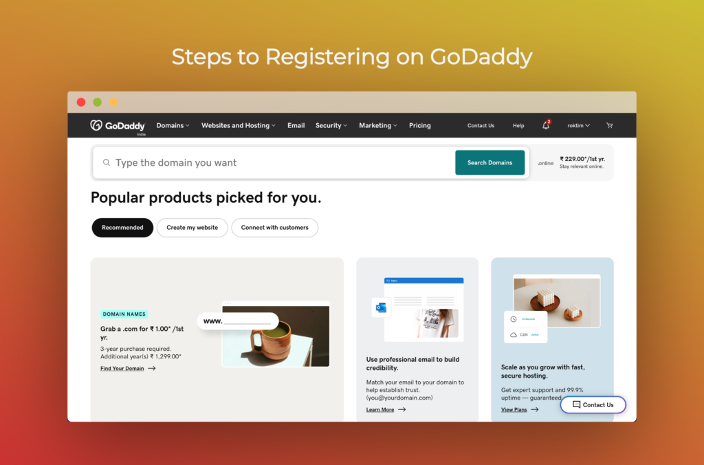 Steps to Registering on GoDaddy